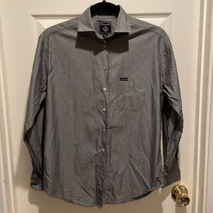 Faconnable gray button down oversized long sleeve shirt